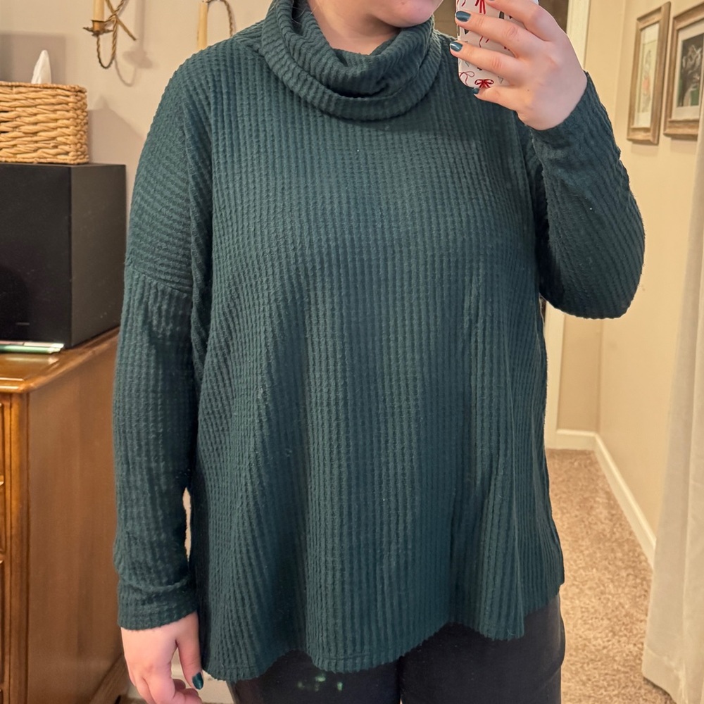Zenana Outfitters Teal Cowl Neck Sweater